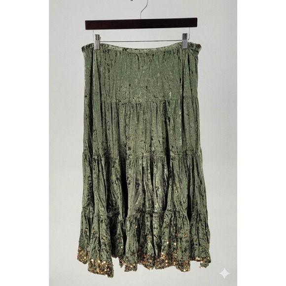 Miss Me Green Velvet Sequin Hem Skirt Size Large NWT Boho Chic Whimsical Fairy - Picture 3 of 7